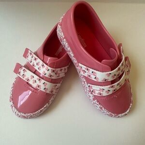 Melissa Pink and White Sneakers with Lace Trim